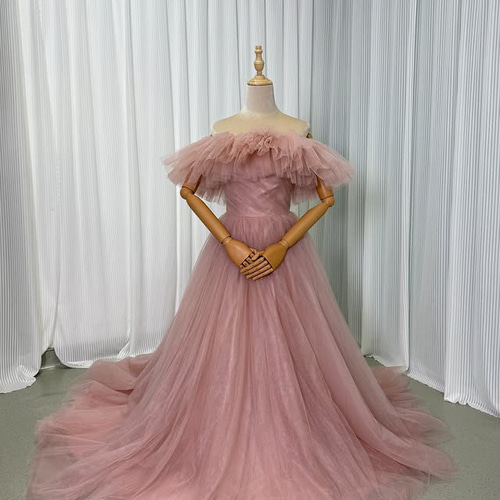 実例写真！カラードレス もも色 3ways 取り外しオフショルダー