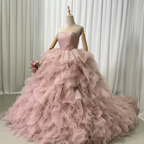 実例写真！カラードレス もも色 3ways 取り外しオフショルダー