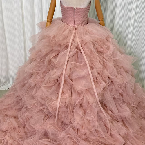 実例写真！カラードレス もも色 3ways 取り外しオフショルダー