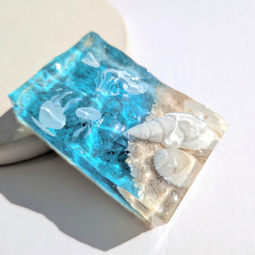 レジンアート☆アクアリウムオブジェ　クラゲ　スクエア特大　ハンドメイド クラゲ(アクアブルー)のオブジェ / レジン / インテリア / 置物 / 夏