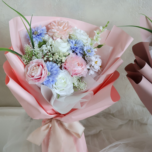 アーティフィシャルフラワー ブーケ 2束 ご両親贈呈用花束 2束セット／韓国式ラッピング／ウェディングブーケ