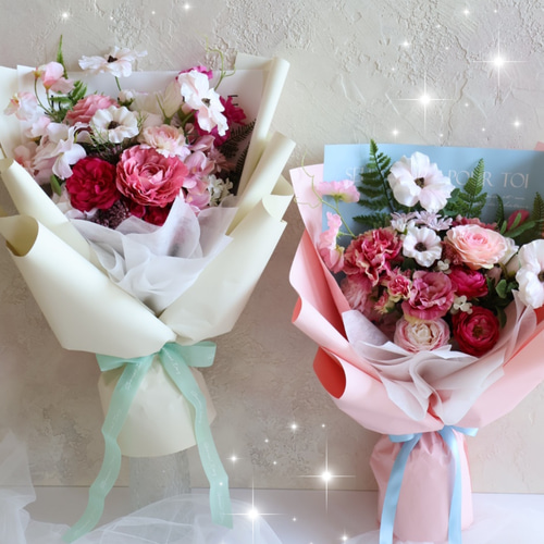 2点セット 高級 アーティフィシャルフラワーブーケ カラフルピンク