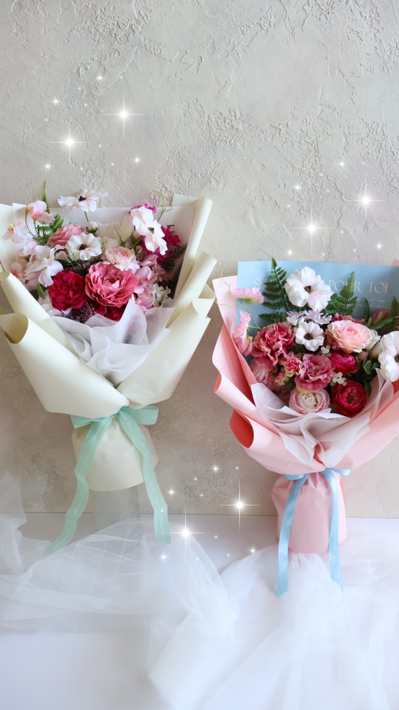 ご両親贈呈用花束 2束セット／韓国式ラッピング／ウェディングブーケ