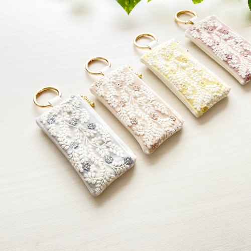 ギフトにも＊インド刺繍リボンのミニポーチ＊キーリング付き ポーチ