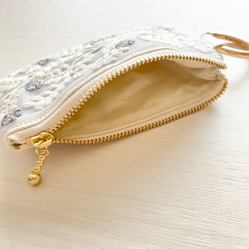 ギフトにも＊インド刺繍リボンのミニポーチ＊キーリング付き ポーチ