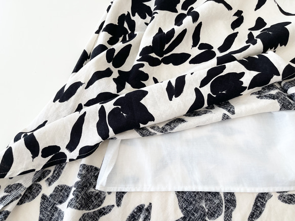 フレアースカート * CottonLinen 花柄 *　IvoryXBlack 7枚目の画像