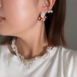 【サンゴ/パール/リゾート/イヤリング/お出かけ/海】sango pearl ( red ) 2枚目の画像