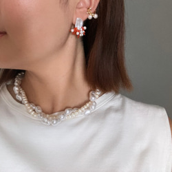 【サンゴ/パール/リゾート/イヤリング/お出かけ/海】sango pearl ( red ) 3枚目の画像