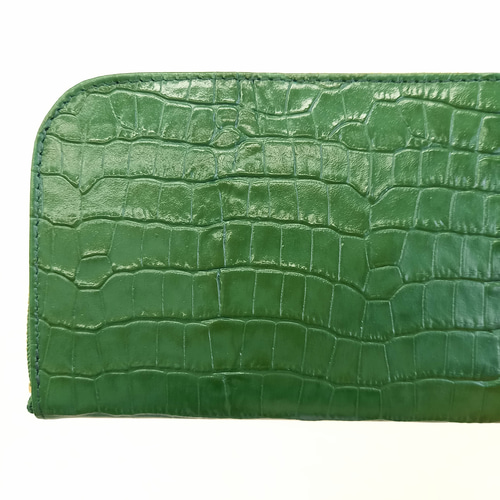 LEATHER JEWELS   L字ファスナー長財布 クロコ型押し グリーン クロコダイルL字型長財布 ライムグリーン | Wallet | LEATHER JEWELS