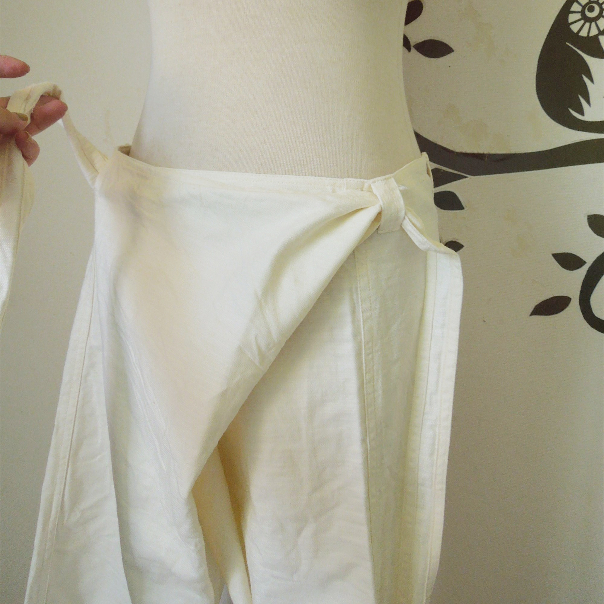 asana HEMP100% デニム風 まつり タイパンツ●きなり