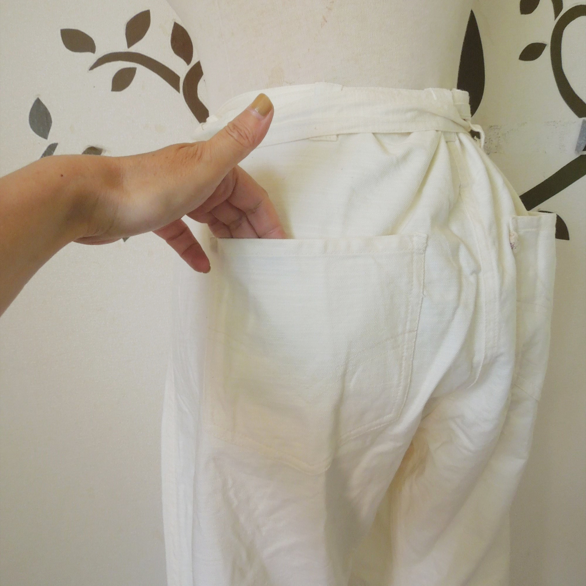 asana HEMP100% デニム風 まつり タイパンツ●きなり