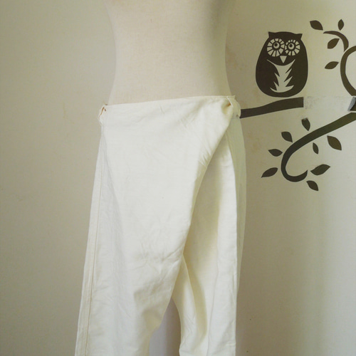 asana HEMP100% デニム風 まつり タイパンツ○きなり ロング