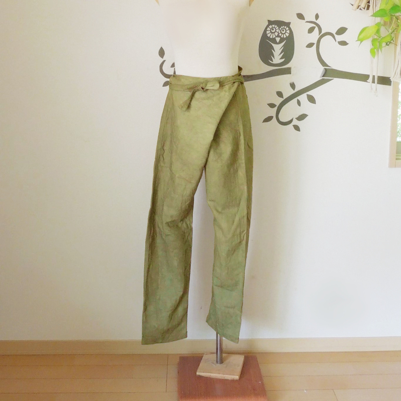 asana HEMP100% デニム風 まつり タイパンツ●きなり