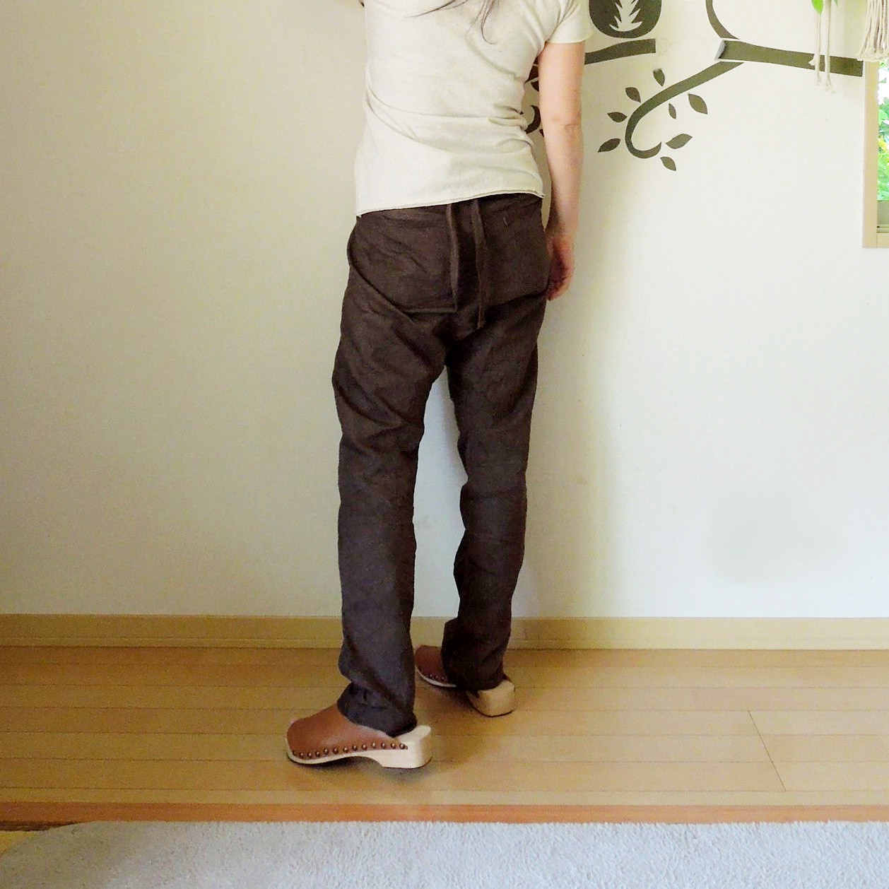 asana HEMP100% デニム風 まつり タイパンツ●きなり