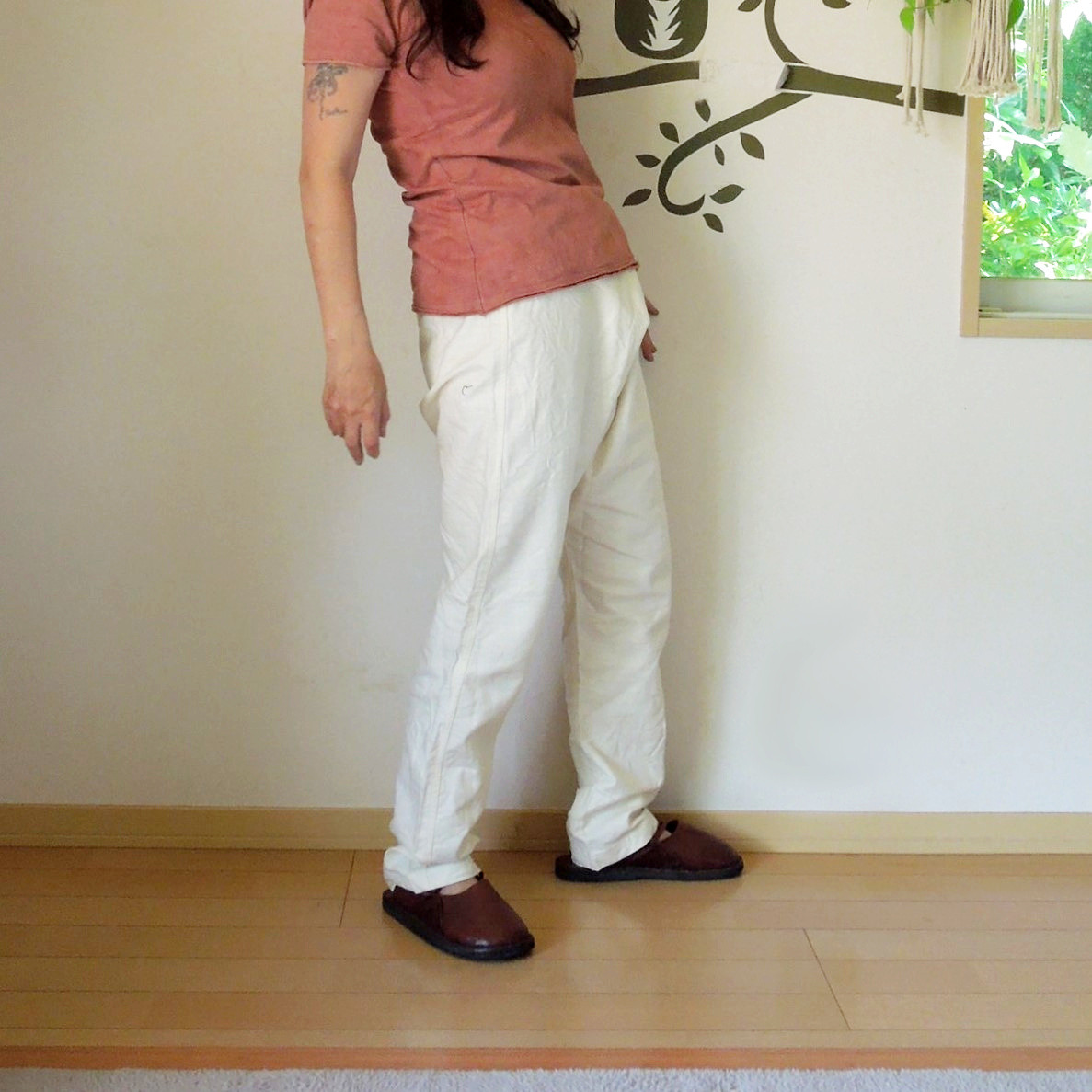 asana HEMP100% デニム風 まつり タイパンツ●きなり