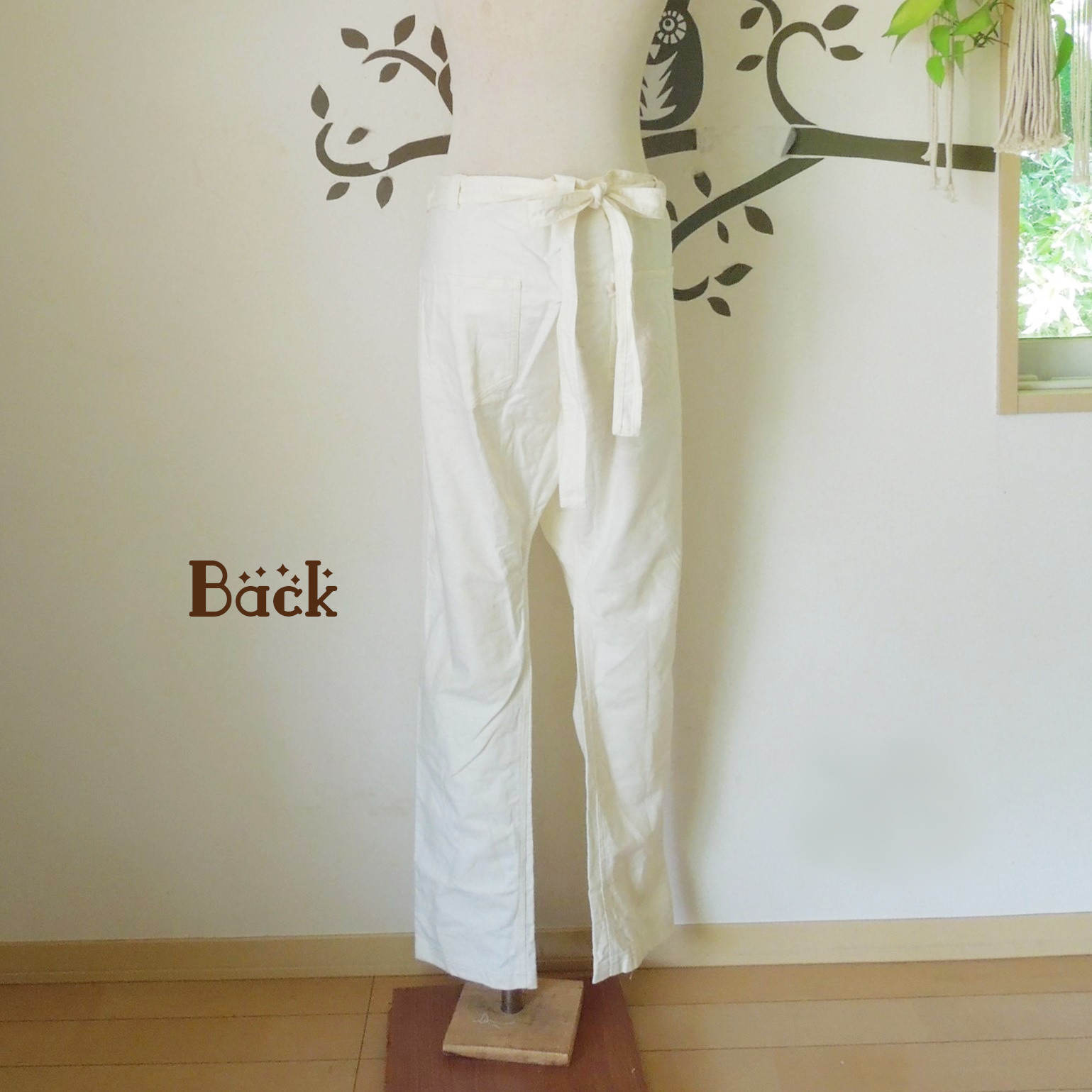 asana HEMP100% デニム風 まつり タイパンツ●きなり