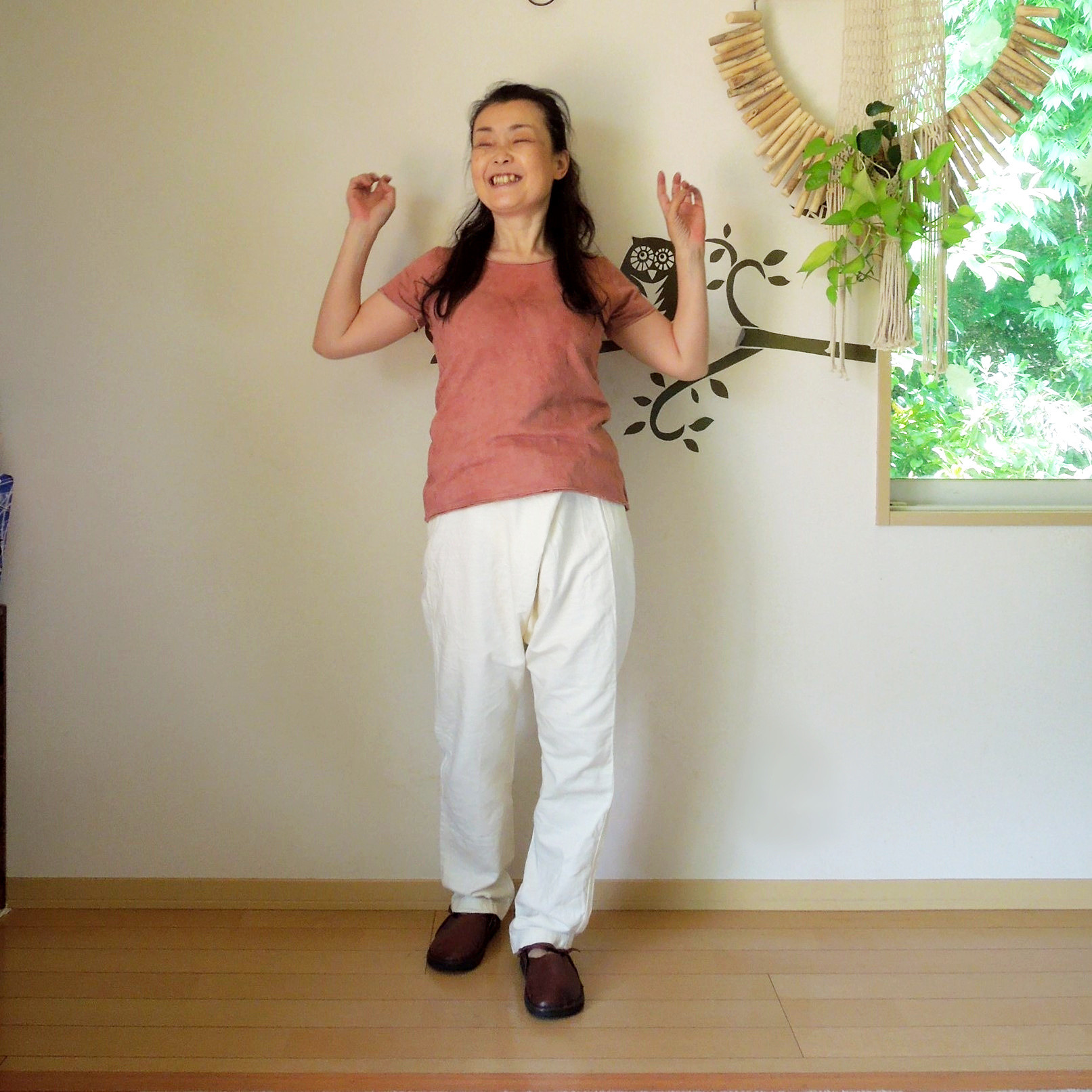 asana HEMP100% デニム風 まつり タイパンツ●きなり