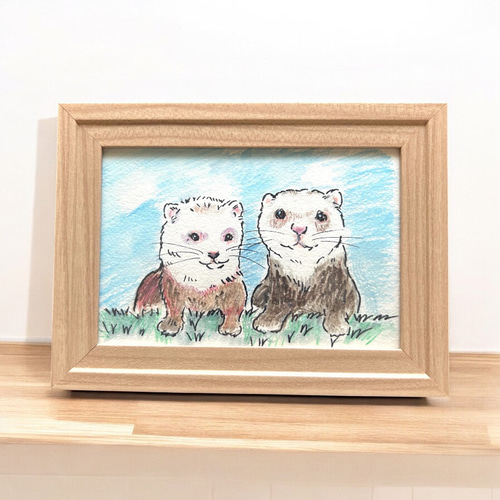 要写真 ハガキサイズ水彩画ペットの似顔絵肖像画（原画のみ