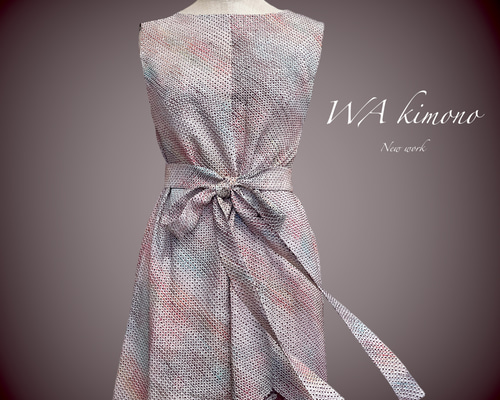 ま*る様 総絞り ブラック ライン入りワンピース 着物リメイク （N70618） d5217b51dff75754ebc82c4a134b96