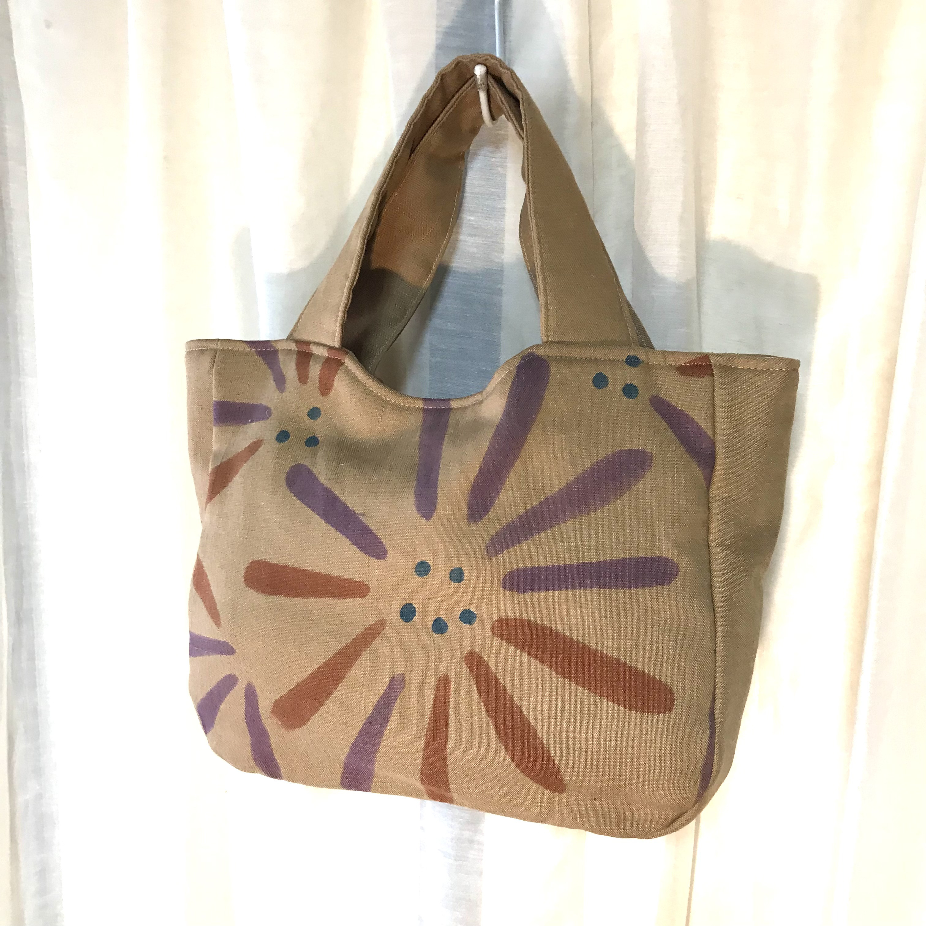 手描き染め生地トートバッグ　オレンジ