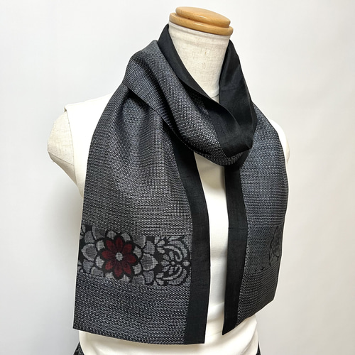 大島紬＊大柄花紋すっきりAラインスカート＋ストール＊裏地付き＊着物