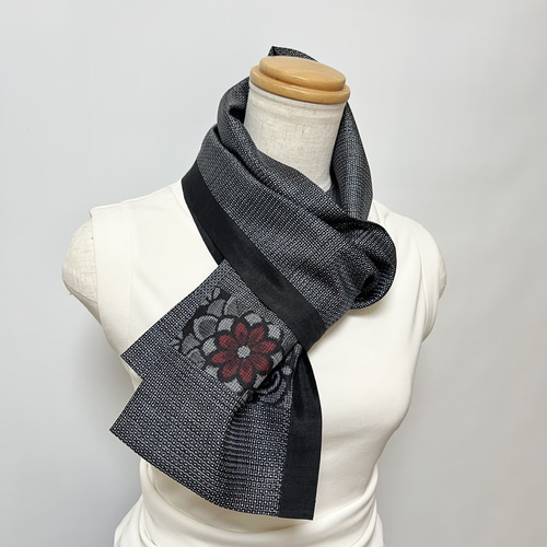 大島紬＊大柄花紋すっきりAラインスカート＋ストール＊裏地付き＊着物