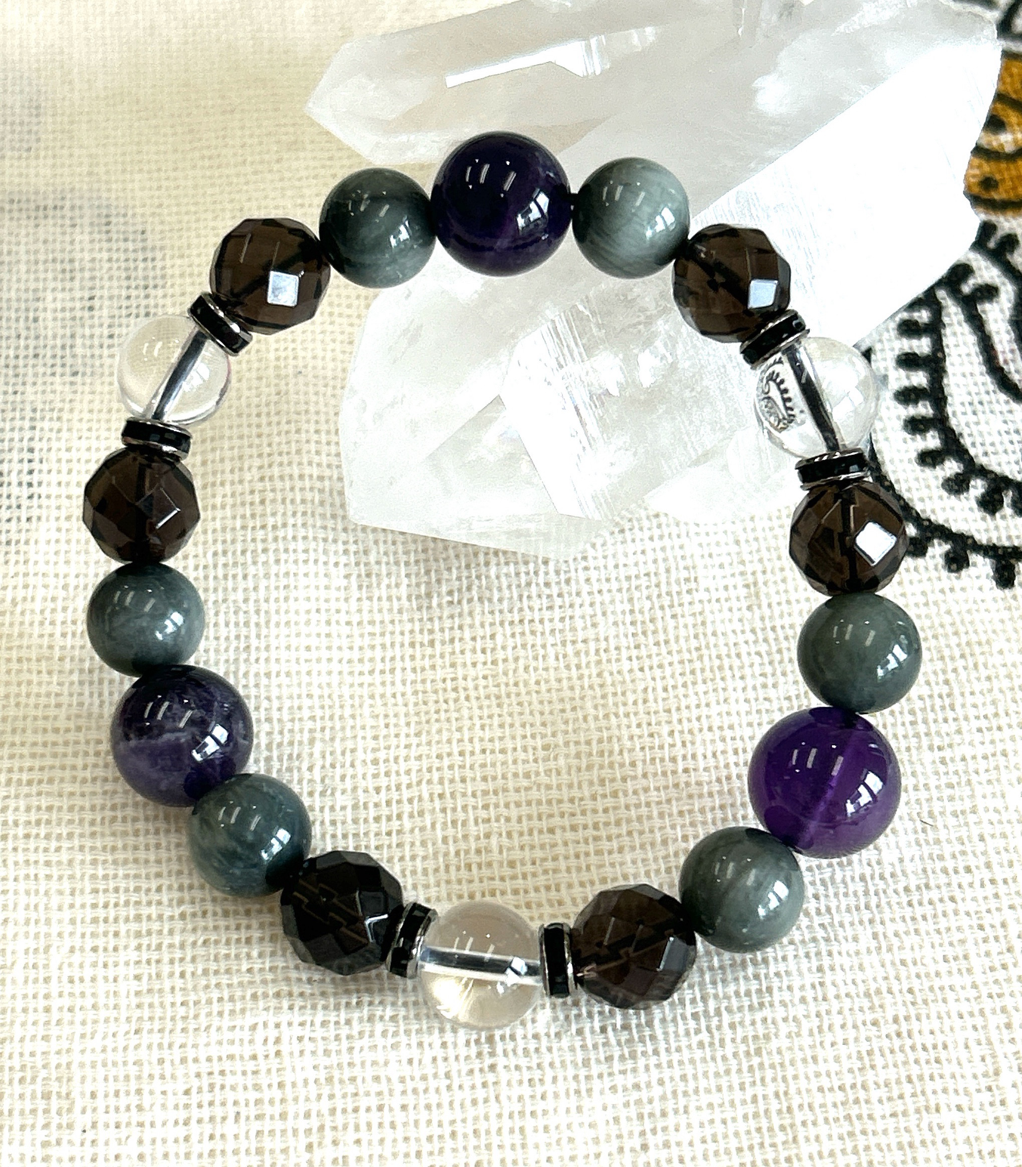 【メンズサイズ♪２月誕生石】大切な人との絆を深める♪1点もの♪六芒星天然石ブレスレット♪送料無料♪