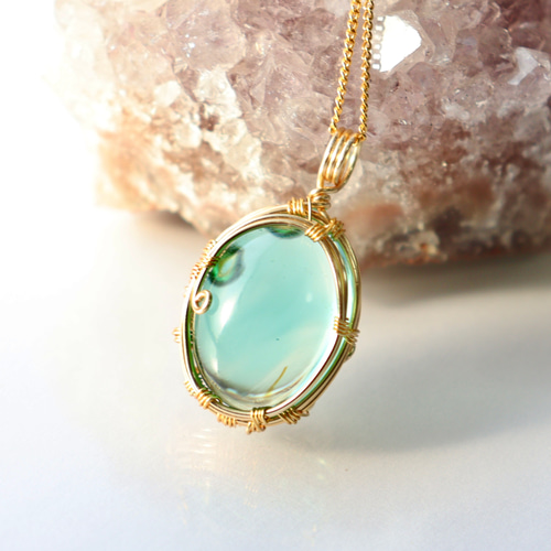 アンダラクリスタル︎︎⟡ワイヤージュエリーネックレス︎︎⟡ミルキーパープル ペンダント ミルキーピンクパープルアンダラクリスタルのワイヤージュエリー