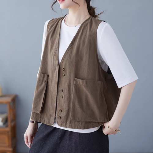 夏/綿麻/ベスト/コットンリネン/通勤通学/春秋/ゆったり/レディース