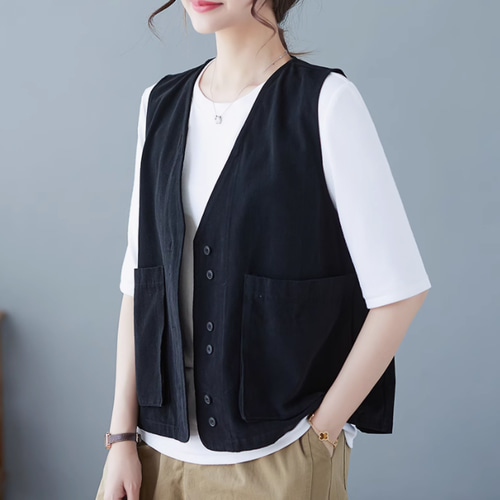 春夏物　TRUBE オシャレデザイン　綿麻ベスト　ゆったりサイズ 夏/綿麻/ベスト/コットンリネン/通勤通学/春秋/ゆったり