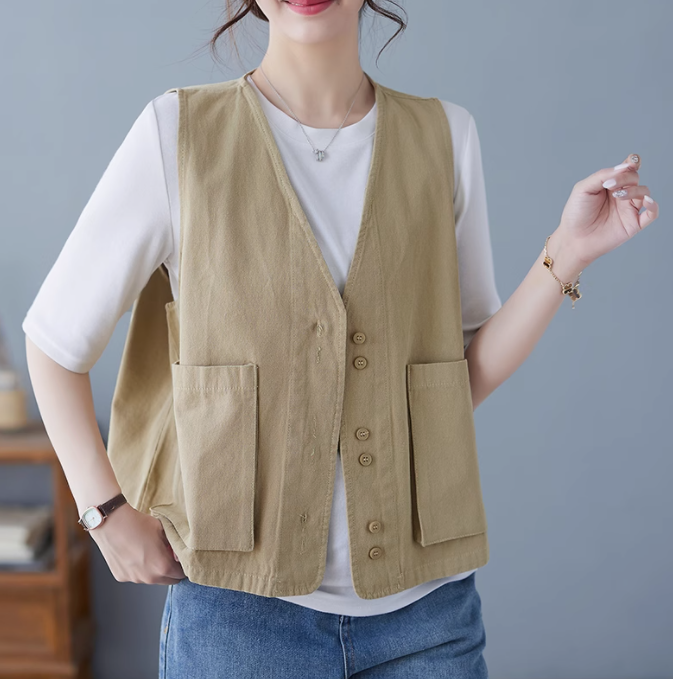 春夏物　TRUBE オシャレデザイン　綿麻ベスト　ゆったりサイズ 春夏物　TRUBE オシャレデザイン　綿麻ベスト　ゆったりサイズ