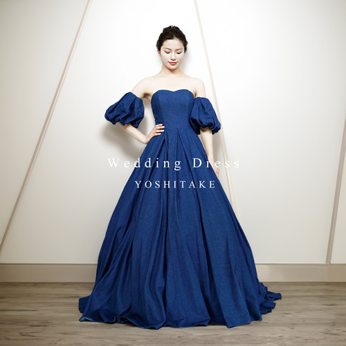 ウエディングドレス.カラードレス.ブルー.デニム.Aライン.パニエ付