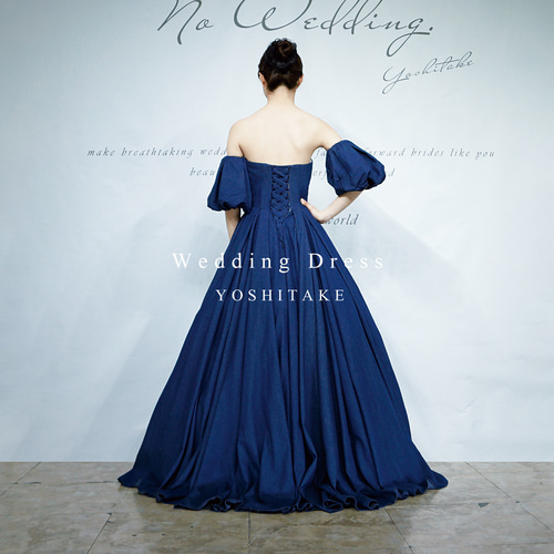 ウエディングドレス.カラードレス.ブルー.デニム.Aライン.パニエ付