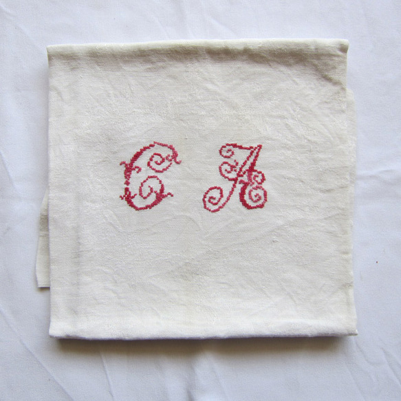 限定価格※フランスアンティーク イニシャル刺繍 ダマスク織り