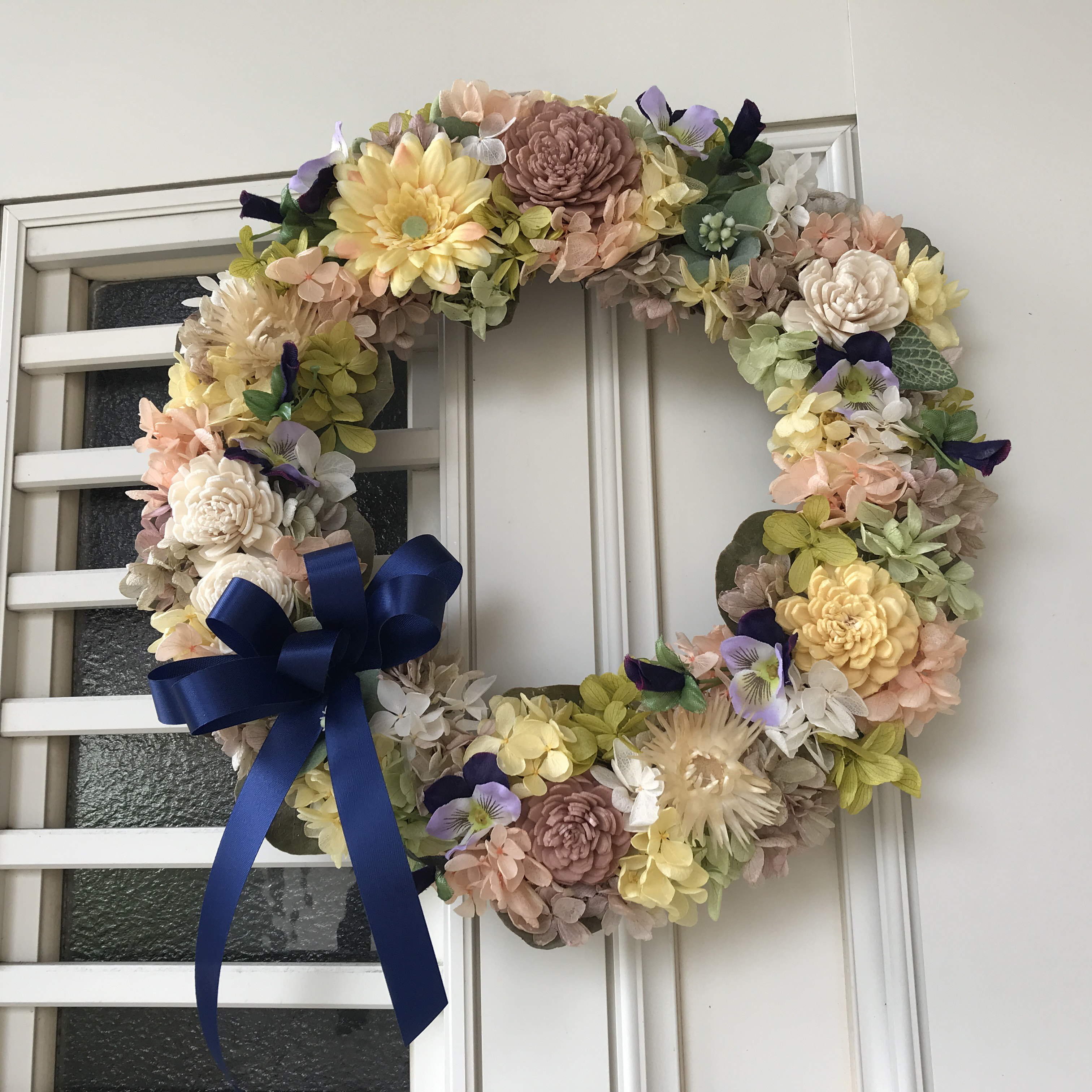 《明日発送出来ます＊父の日ギフト》30cmプリザーブドアジサイとソラローズのガーデンリース（9800－8800）