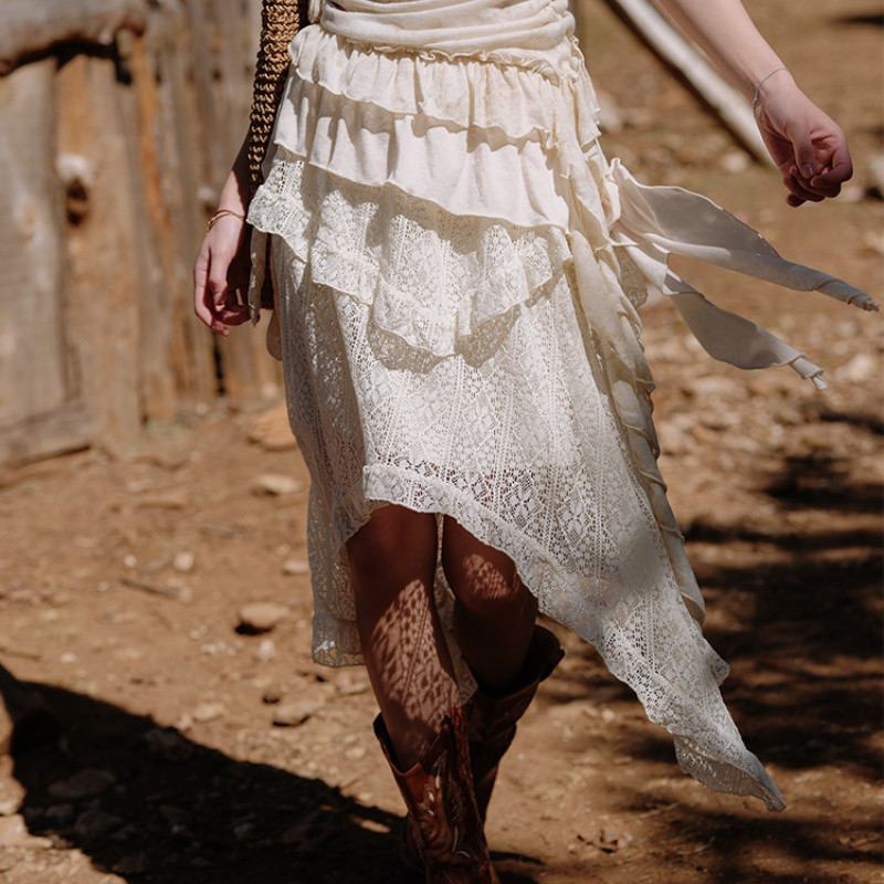 レース   不規則なデザイン   ハーフスカート     ロングスカート