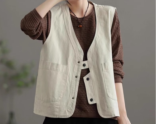 夏/綿麻/ベスト/コットンリネン/通勤通学/春秋/ゆったり