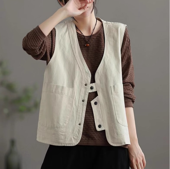 春夏物　TRUBE オシャレデザイン　綿麻ベスト　ゆったりサイズ 春夏物TRUBE オシャレデザイン綿麻ベストゆったりサイズ