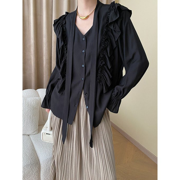 新作デー フリルブラウス 大人可愛い シャツ ベージュ フリー