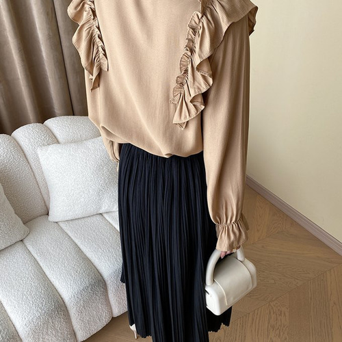 ito fukuoka ブラウス リネン フリル ギャザー フリーサイズベージュ