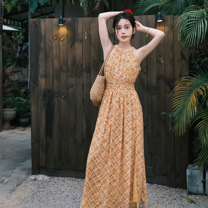 ハーフネックワンピース   チェック   ロングスカート   ワンピース