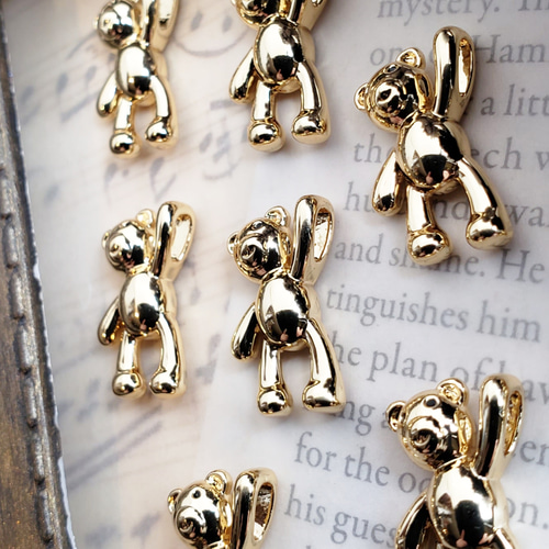 1個 テディベア 熊 クマ ぬいぐるみ 18KGP 本金メッキ 真鍮 チャーム