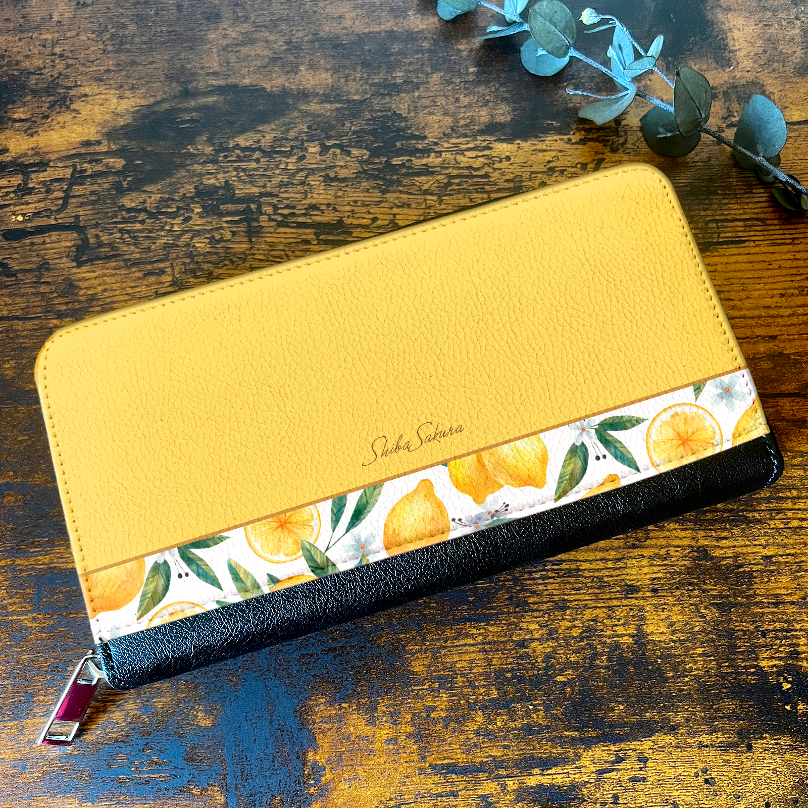 夏色レモンの長財布　花  財布 長財布 名入れ プチギフト 記念日 レモン 春 夏
