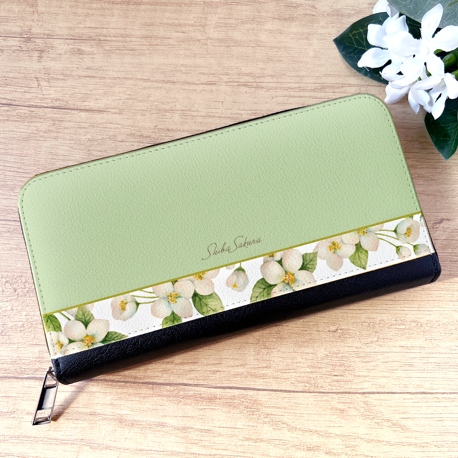 ジャスミンの長財布　花  財布 長財布 名入れ プチギフト 記念日 ジャスミン 春 夏