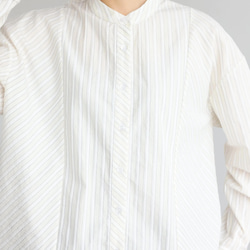 実用性と上品さを兼ね備えたストライプシャツ コットンジャガードストライプシャツ　ベージュ＊ホワイト　250507-2 6枚目の画像