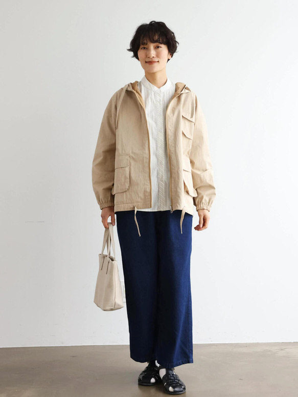 実用性と上品さを兼ね備えたストライプシャツ コットンジャガードストライプシャツ　ベージュ＊ホワイト　250507-2 8枚目の画像