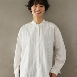 実用性と上品さを兼ね備えたストライプシャツ コットンジャガードストライプシャツ　ベージュ＊ホワイト　250507-2 7枚目の画像