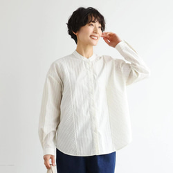 実用性と上品さを兼ね備えたストライプシャツ コットンジャガードストライプシャツ　ベージュ＊ホワイト　250507-2 12枚目の画像