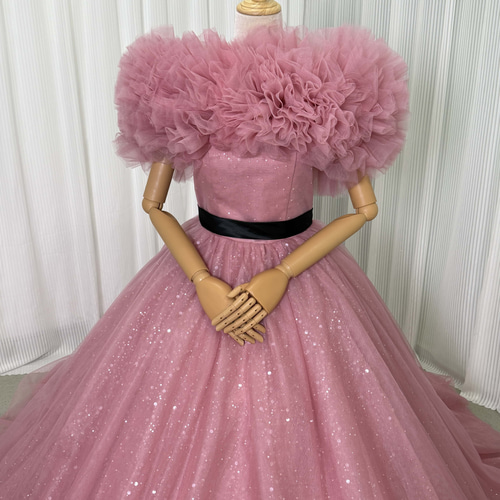 送料無料！フラワーオフショルダーのみ くすみピンク ふわふわ