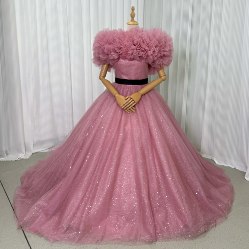 送料無料！フラワーオフショルダーのみ くすみピンク ふわふわ